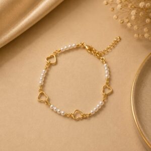 PULSEIRA CORAÇÃO PEROLA DOURADO