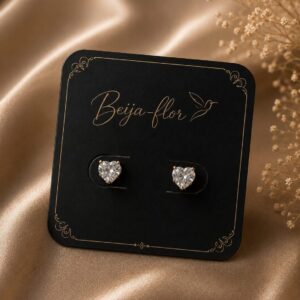 BRINCO ZIRNONIA CORAÇÃO BANHADO PRATA