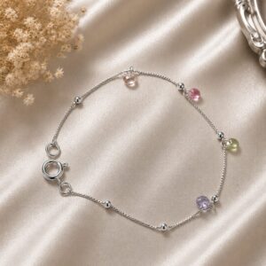 PULSEIRA INFANTIL ZIRCONIA COLORIDA BANHADO PRATA