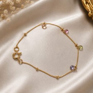 PULSEIRA INFANTIL ZIRCONIA COLORIDA BANHADO A OURO