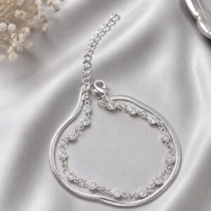 PULSEIRA DUPLA AJUSTAVEL COM ZIRCONIA BANHADO PRATA