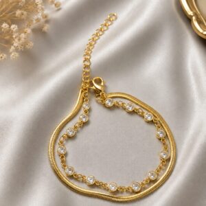PULSEIRA DUPLA AJUSTAVEL COM ZIRCONIA BANHADO A OURO